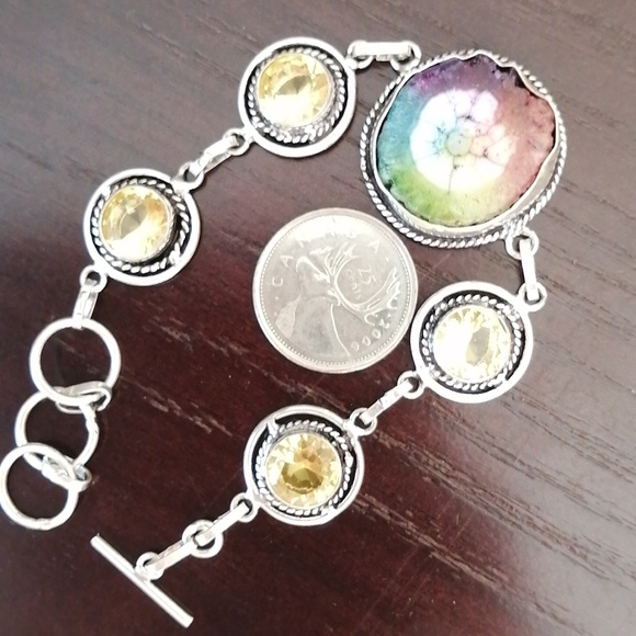 Stunning Rainbow solar quartz with citrines crystals adjustable bracelet - Picture 5 of 6